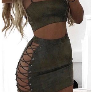 Two Piece Skirt Set, Dark Green